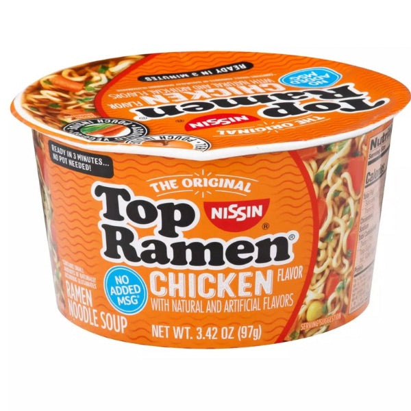 Nissin Top Ramen Chicken Flavored Ramen Noodle Soup Bowl 3.42 OZ
