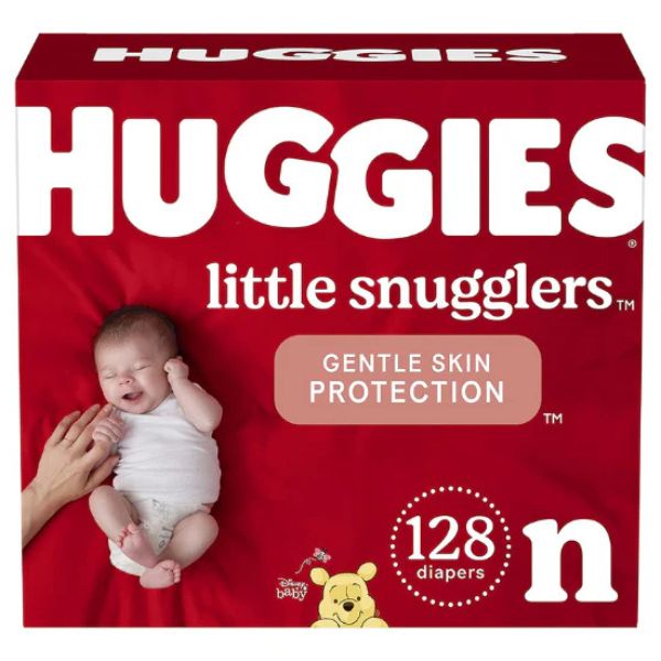 Baby Diapers Size Newborn (up to 10 lbs), 128ct, Huggies Little Snugglers
