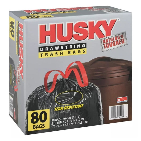 Husky Drawstring 30 Gallon Trash Bags 80 ct