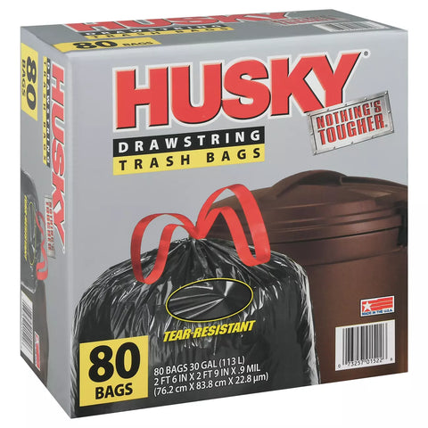 Husky Drawstring 30 Gallon Trash Bags 80 ct
