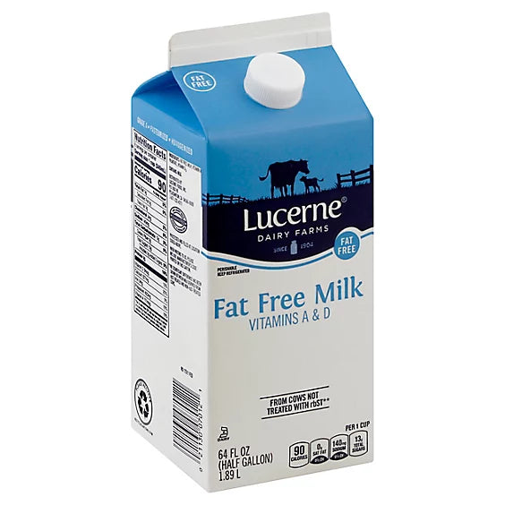 Milk - Lucerne Fat Free Milk - Half Gallon Lucerne Fat Free Milk - Half Gallon