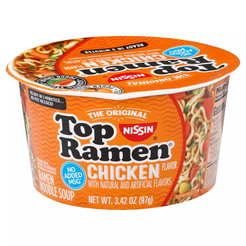 Nissin Top Ramen Chicken Flavored Ramen Noodle Soup Bowl 3.42 OZ