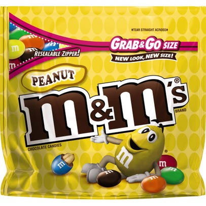 M&M'S Peanut Chocolate Candy Grab & Go Size Bag, 5.5 oz A022