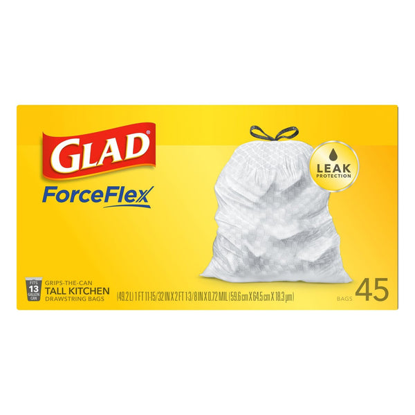 Glad Drawstring Tall Kitchen 13 Gallon Trash Bags 45ct