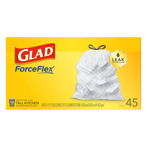 Glad Drawstring Tall Kitchen 13 Gallon Trash Bags 45ct