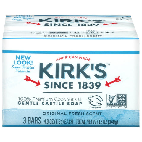 Kirk's100% Coconut Oil Bar Soap Original4.0oz x 3 pack