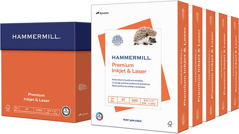 Hammermill Printer Paper, Premium Inkjet & Laser Paper 24 Lb, 8.5 x 11 - 5 Ream (2,500 Sheets) - 97 Bright, Made in the USA, 166140C
