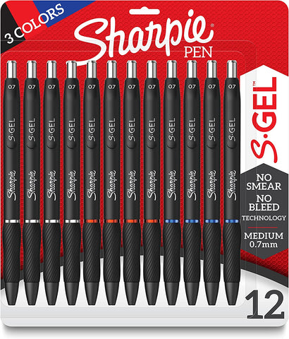 SHARPIE S-Gel, Gel Pens, Medium Point (0.7mm), Assorted Colors, 12 Count