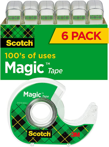 Scotch Magic Tape, 6 Rolls with Dispensers, Great for Organization, Invisible, Engineered for Repairing, 3/4 x 650 Inches